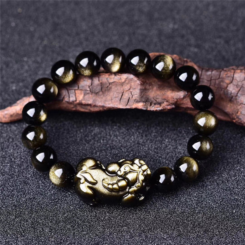 For Natural Mexican Obsidian Gold Lucky Pig Bracelets