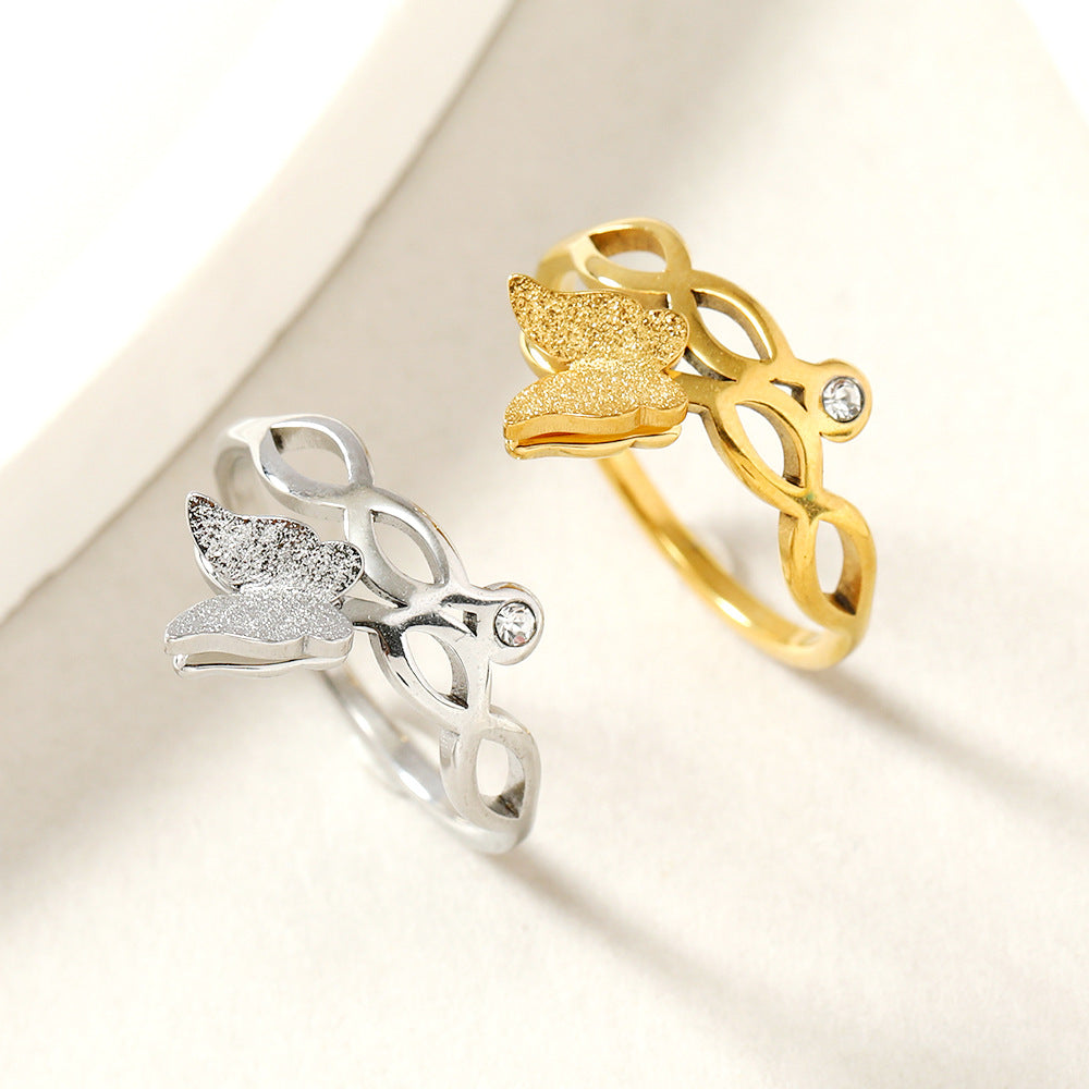 Stainless Steel Fashion Simple Butterfly Frosted Rings