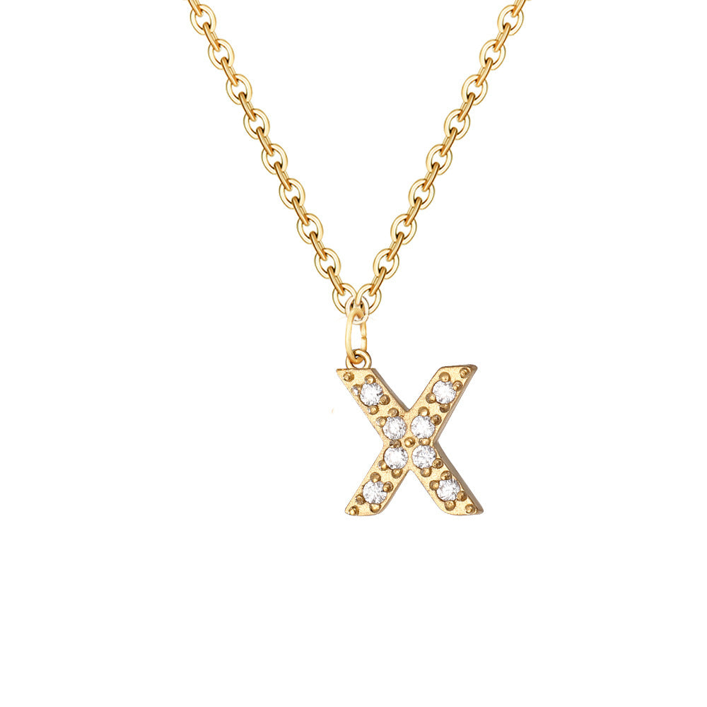 Simple Stainless Steel Diamond Letters Gold-plated Clavicle Necklaces