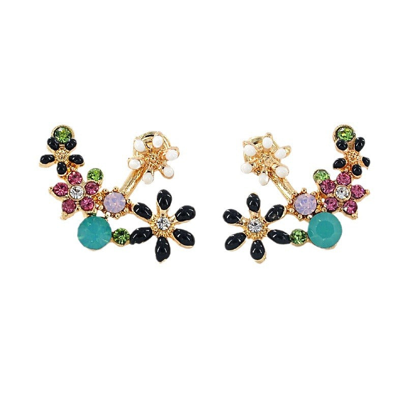 Sweet Flower Rhinestone Female Temperament Idyllic Earrings