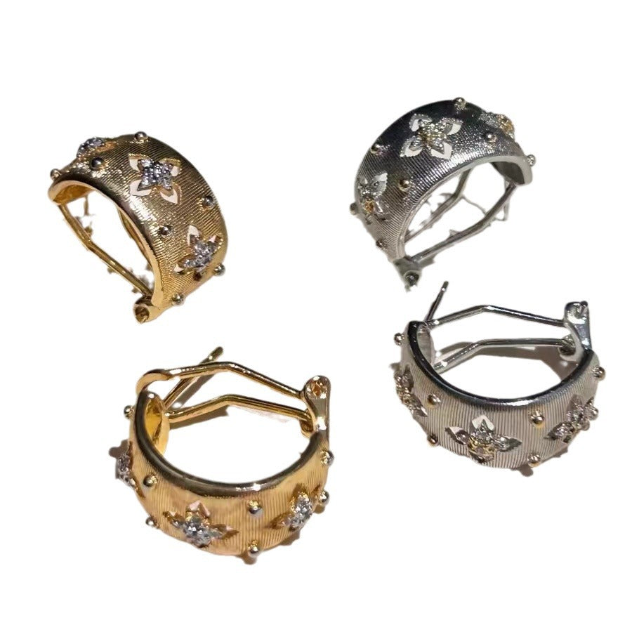 Handmade Brushed Two-color Gold Sier Light Luxury Earrings