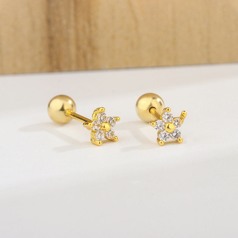 Diamond Mounted Flower Female Screw Pattern Tightening Buckle Exquisite Petite Rings