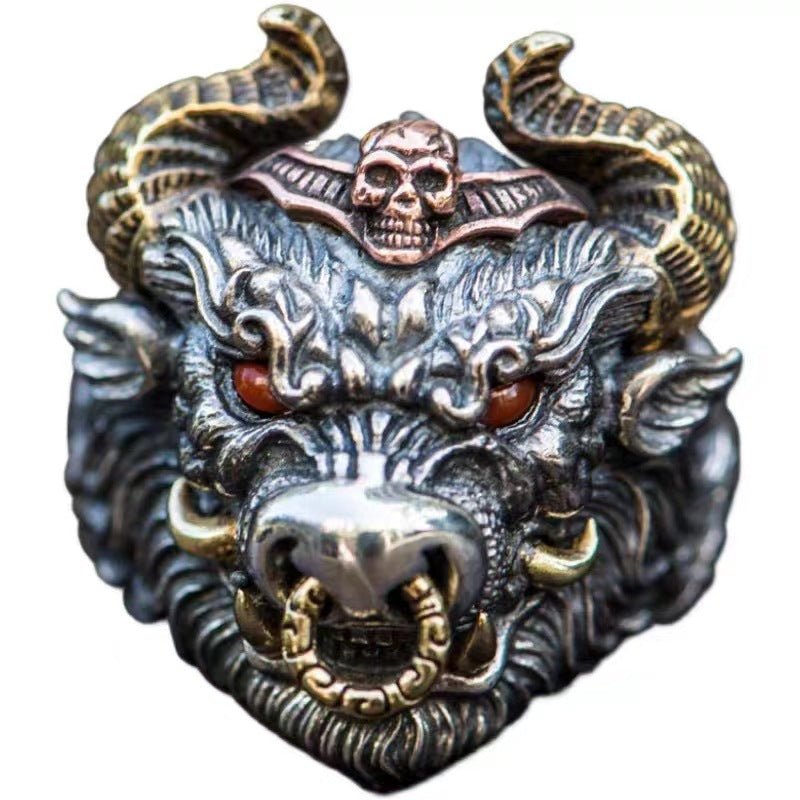 Men's Bullhead Domineering Personalized Retro Chinese Zodiac Cow Rings