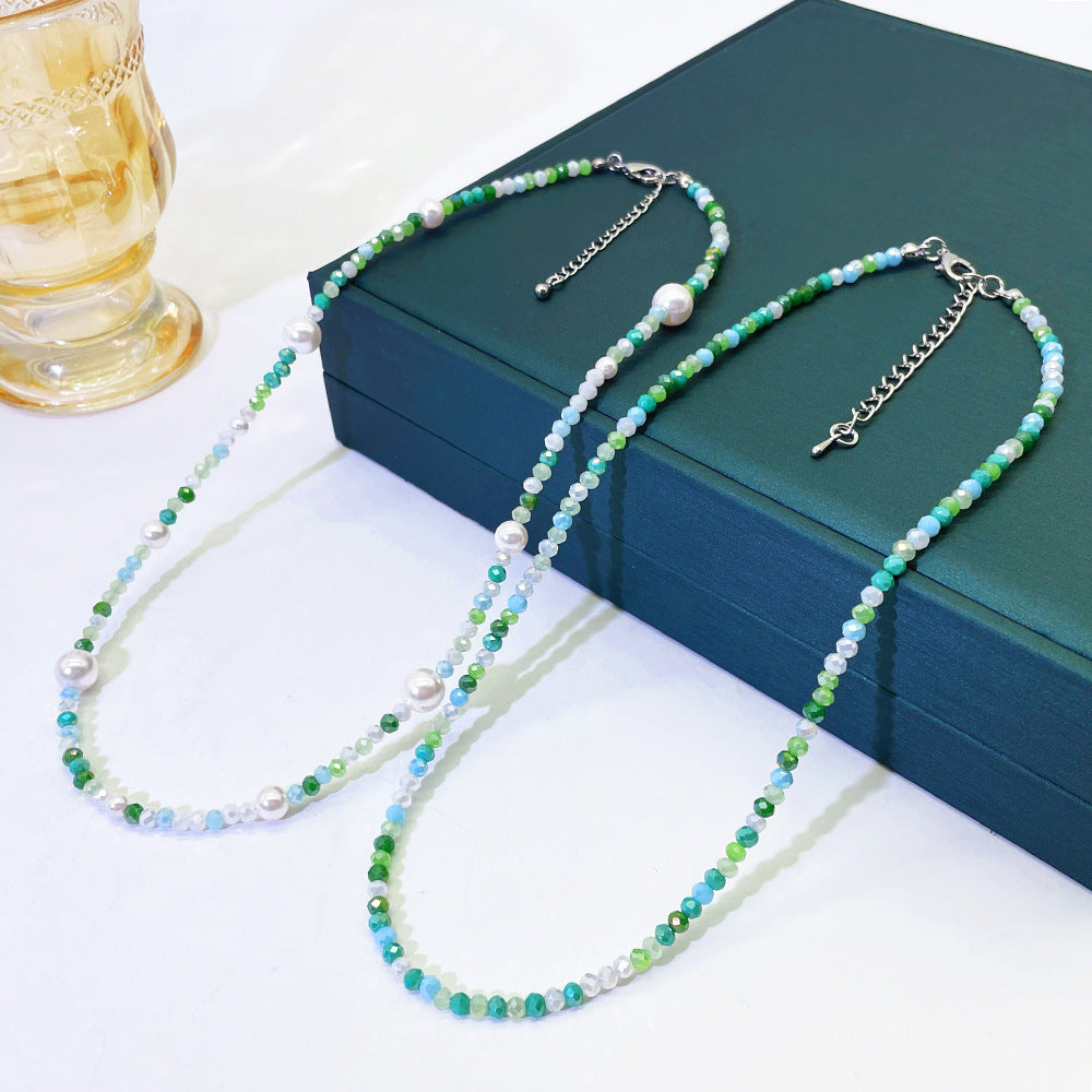Style Glass Beaded Small Fresh Mixed Color Clavicle Chain Necklaces