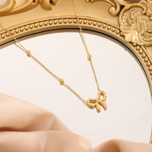 Princess Bowknot Round Beads Titanium Steel Necklaces
