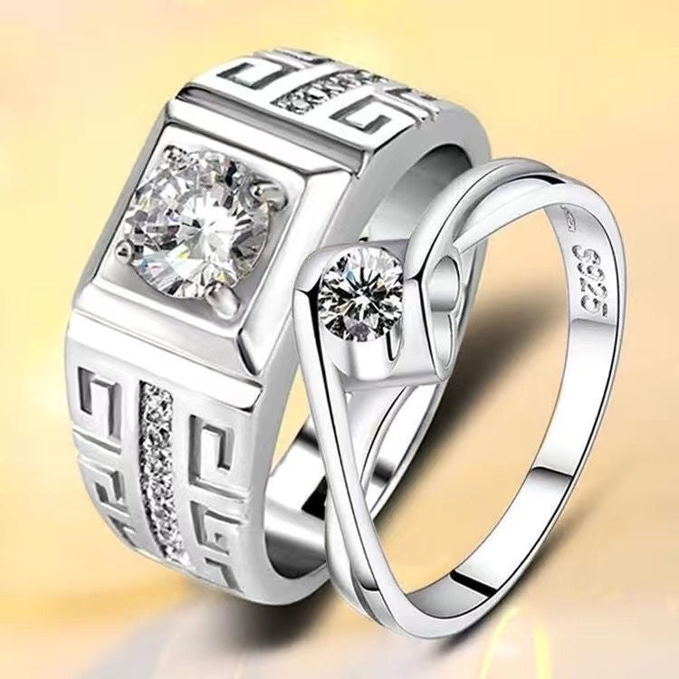 Women's & Men's Couple Pair Of Imitation Diamond Simple Rings