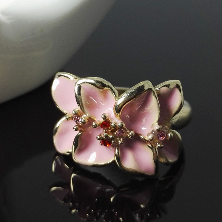 Women's Gardenia Flower Crystal Painting Oil Korean Rings