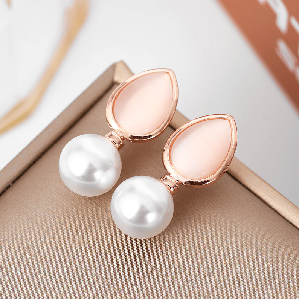 Korean Style Drop-shaped Round Opal Pearl Earrings