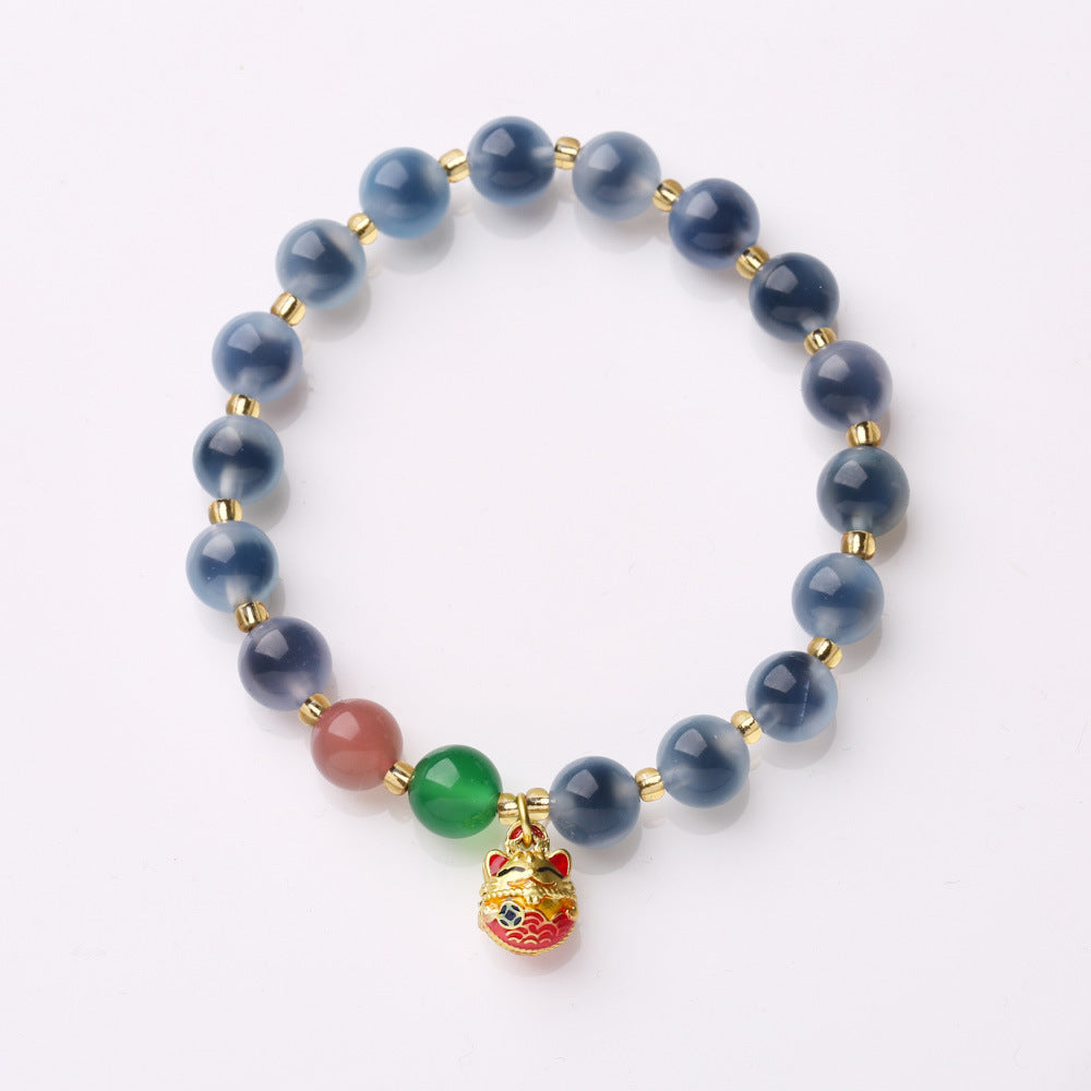 Natural Blue Sugar Heart Agate Female Half Bracelets