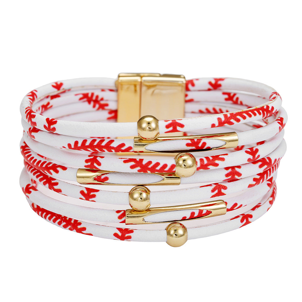 Print Magnetic Buckle Leather String Beads Rope Bracelets