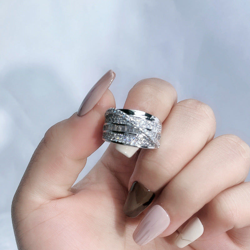 Full Diamond Open-end Zircon Female High Sense Niche Personality Rings