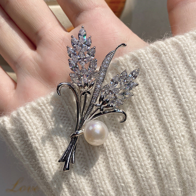 Gold-plated Micro Inlaid Zircon Golden Ears Of Brooches