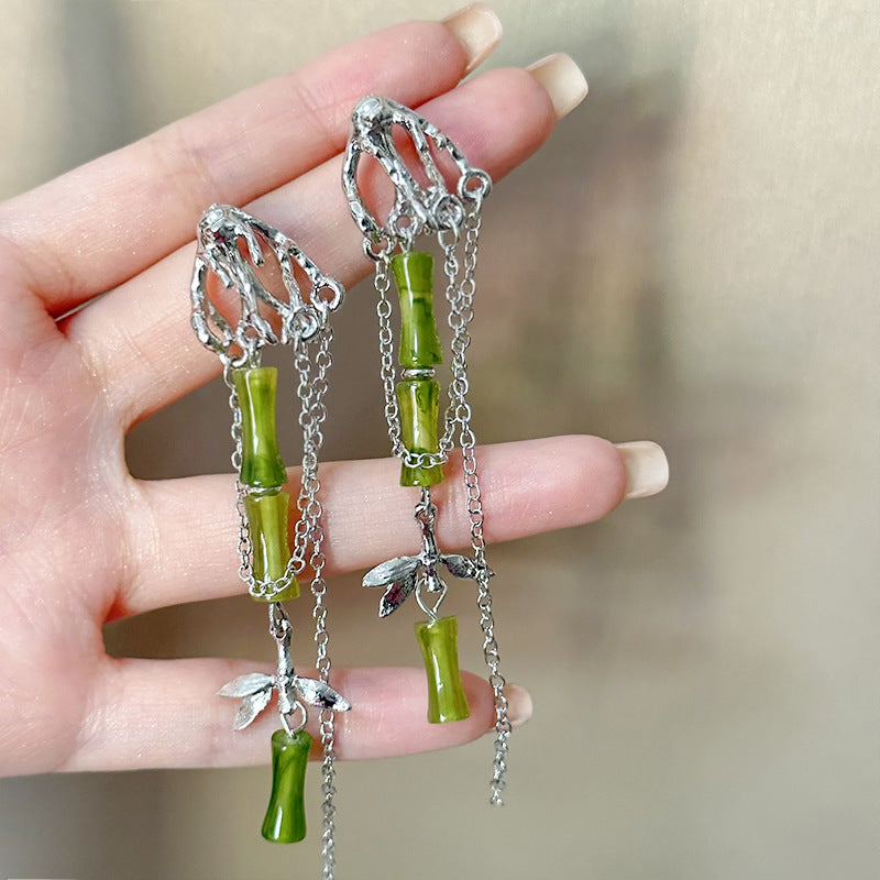 Flower Water Drop Chinese Bamboo Sweet Temperamental Minority Earrings
