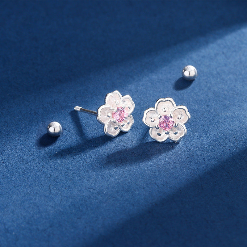 Cherry Blossom Ear Over There Temperamental Diamond Flower Earrings