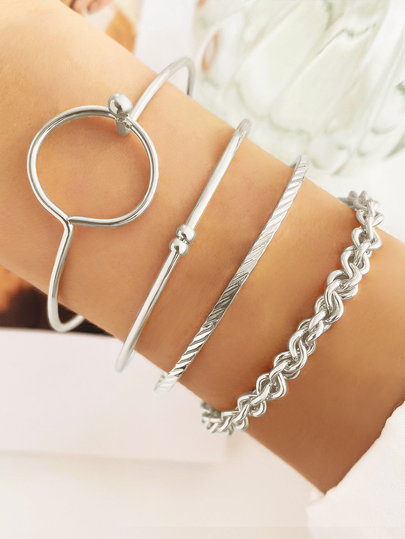 Punk Metal Chain Square Diamond Bangle Bracelets