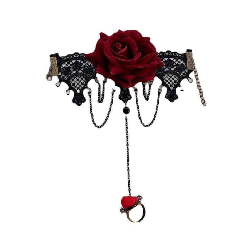 Punk Hand Jewelry Fashion Burgundy Flower Lace Bracelets