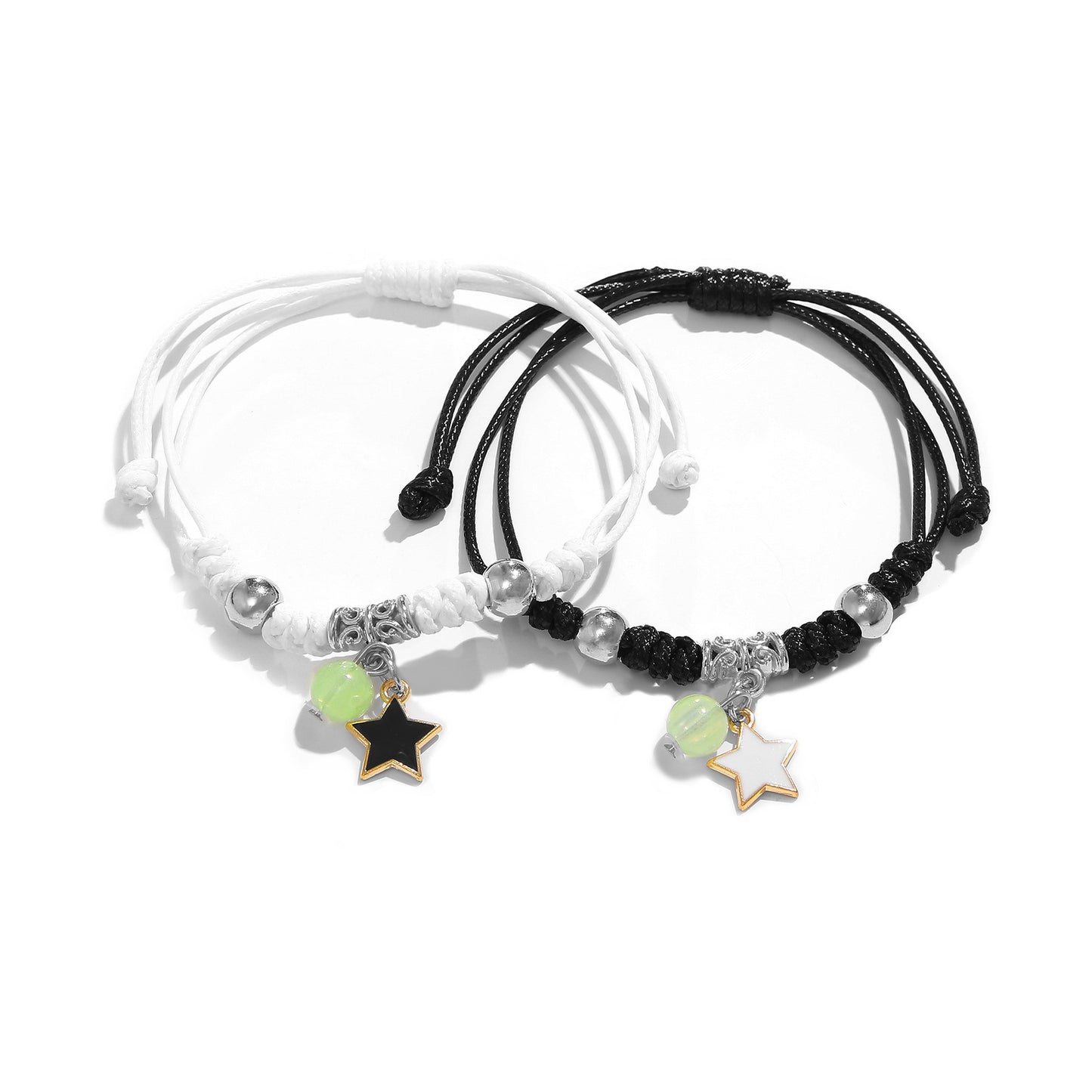 Women's & Men's Black White Rope Alloy Magnet Suction Bracelets
