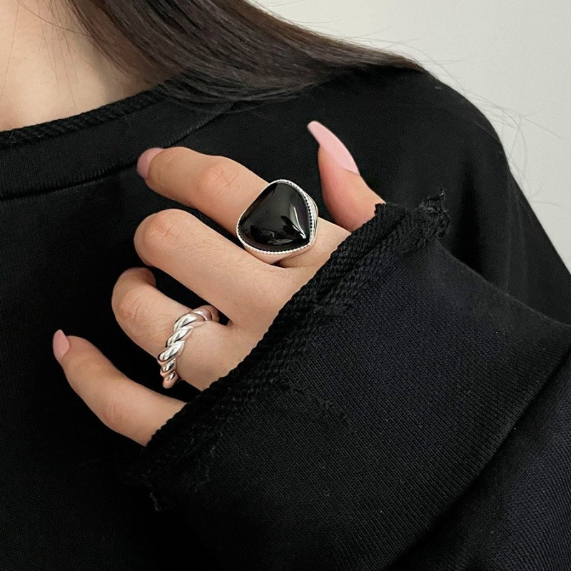 Heart-shaped Zircon Female Geometric Twist Twin Sier Opening Rings