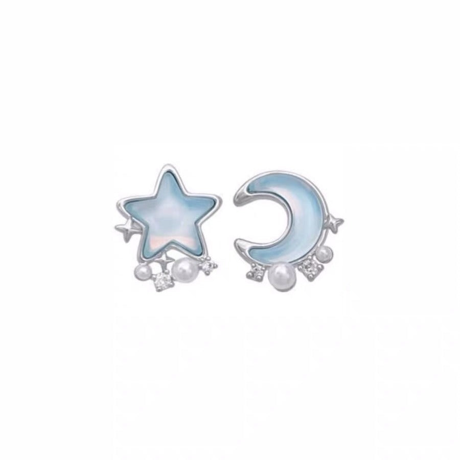 Moon Blue Star Pearl Female Summer Earrings