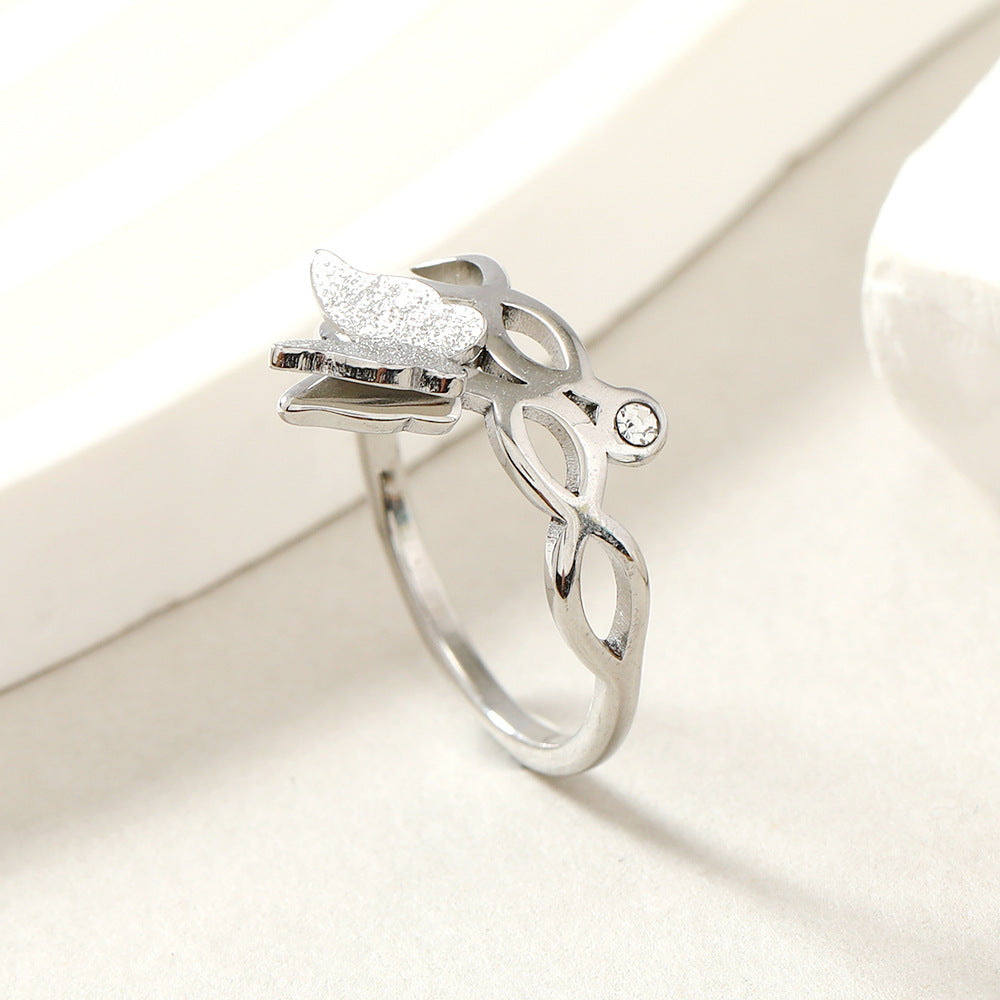 Stainless Steel Fashion Simple Butterfly Frosted Rings
