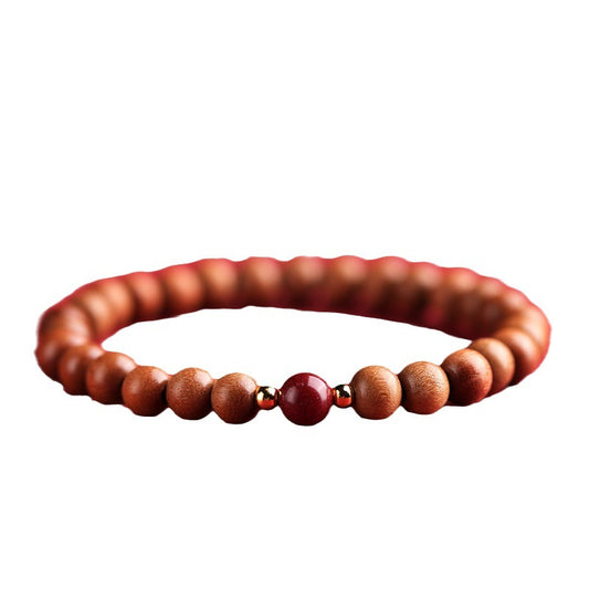 Women's & Men's Natural Peach Wood String Cinnabar Ball Artistic Bracelets