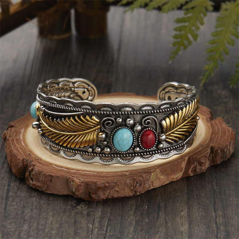 Women's Navajo Style Oval Turquoise Retro Two-tone Bracelets