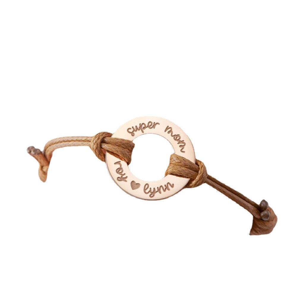 Women's Round Board Leather Woven Wax Rope Bracelets