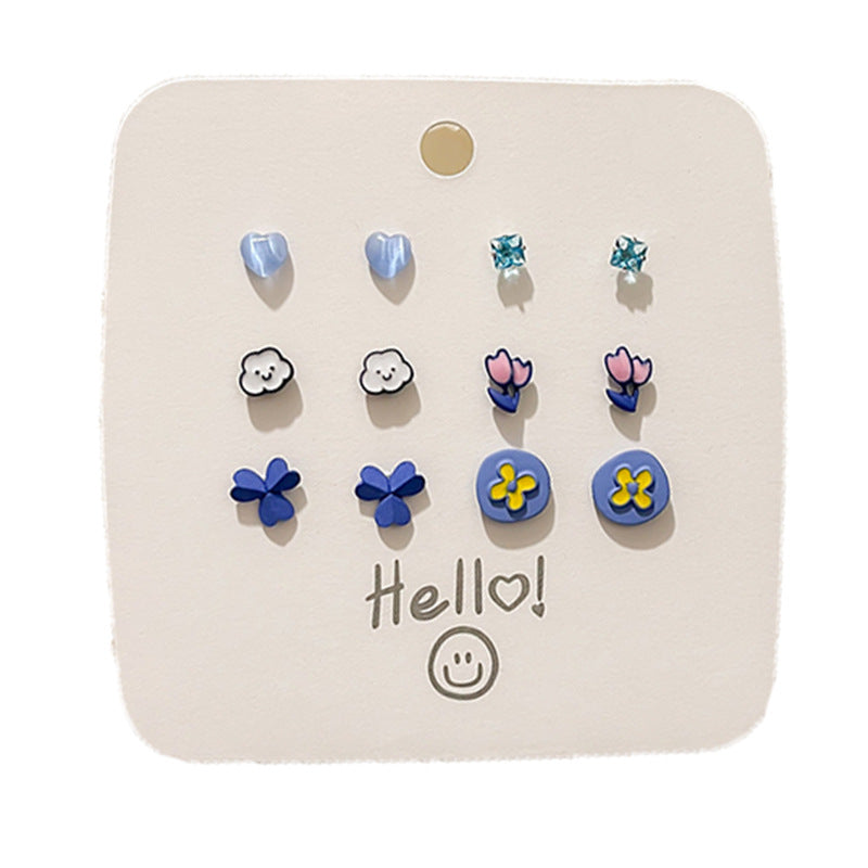 Sier Needle Summer Suit Fresh Green Sweet Earrings