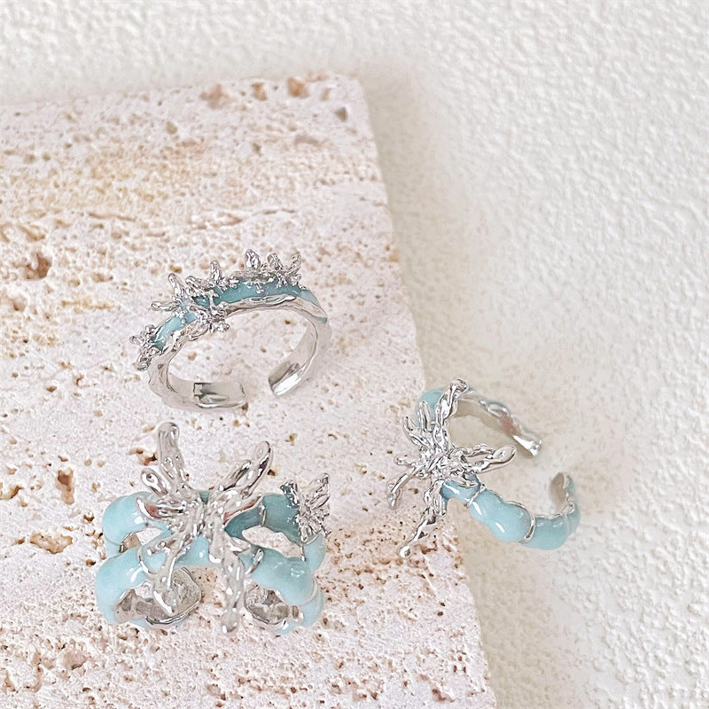 Women's Style Blue Butterfly Opening Design Fashion Advanced Rings