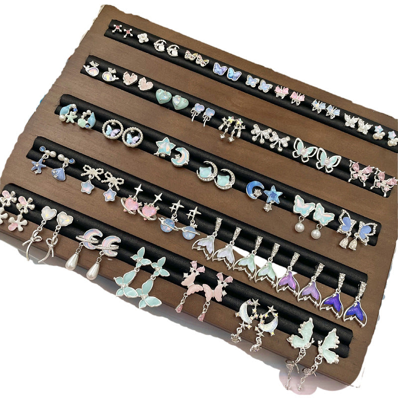 Sier Needle Butterfly Elegant Mermaid Tail Earrings