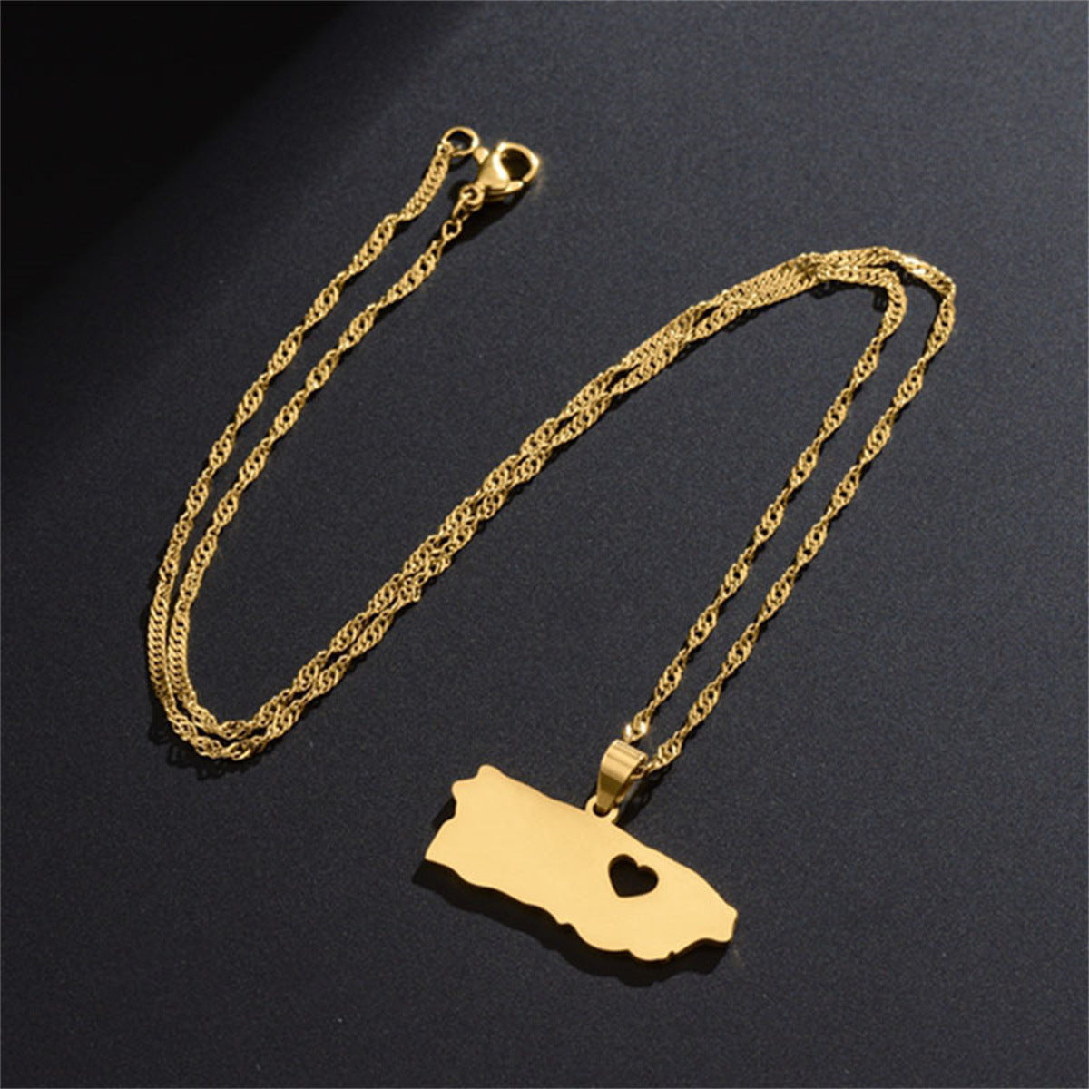 Puerto Rico Stainless Steel Map Male Necklaces