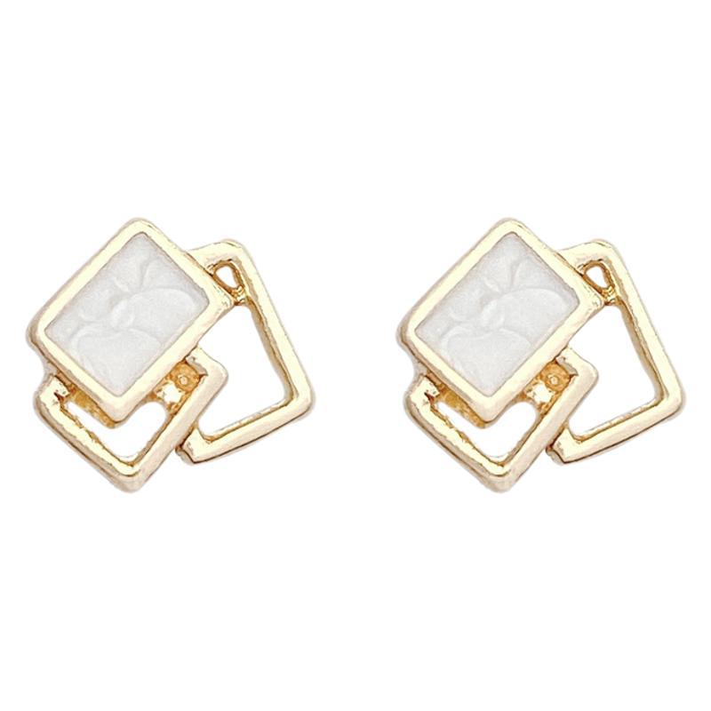 Sier Needle Geometric Square Hollow Design Earrings