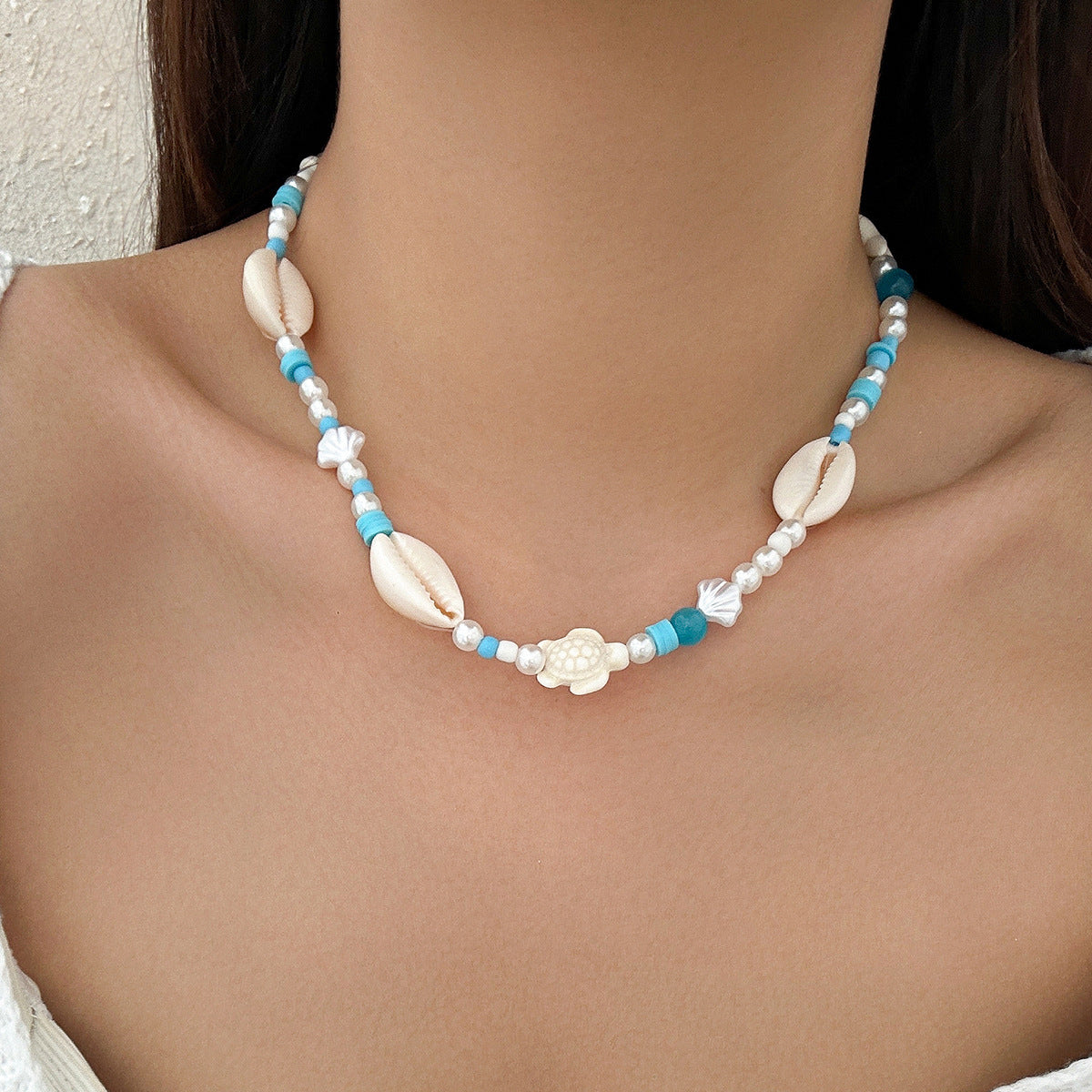 Women's Ocean Style Beads Stringed Clavicle Starfish Shell Necklaces