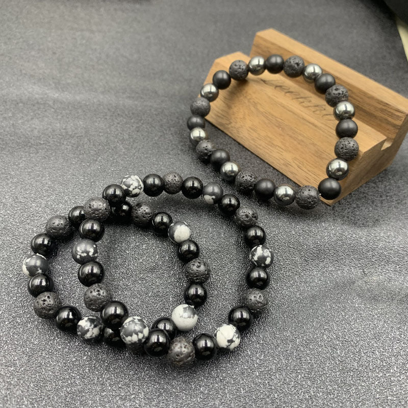 Men's Black Agate Boys Crystal Design High Bracelets