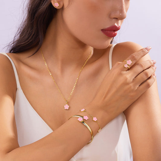 Women's Lucky Flower Parthenocissus Grass Earings Set Necklaces