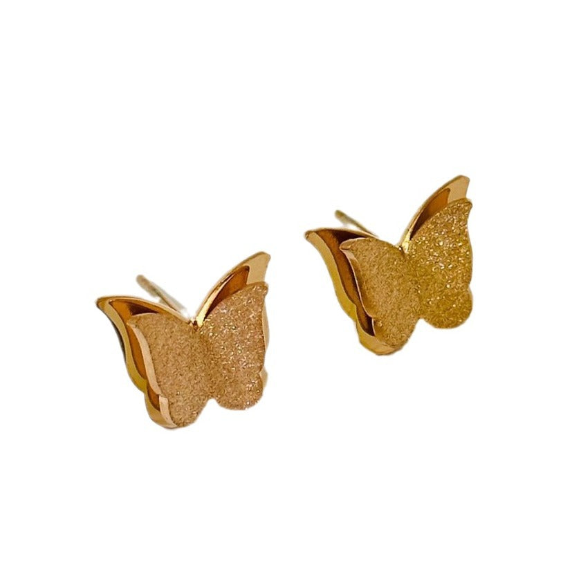 Butterfly Frosted Female Titanium Steel Rose Earrings