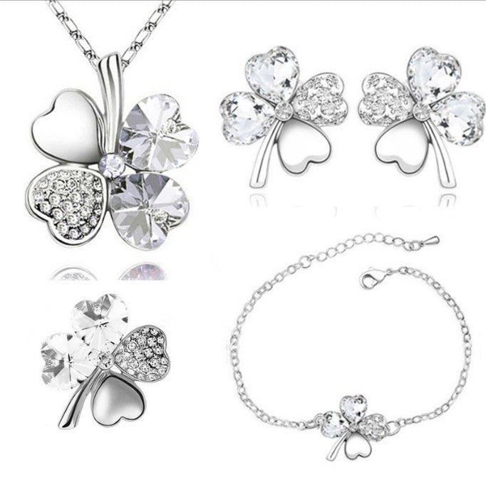 Popular Austrian Crystal Ear Brooch Clover Jewelry Set
