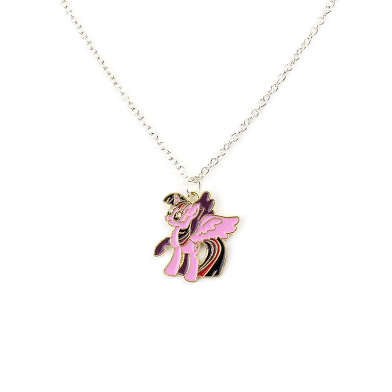 Children's Cartoon Pony Cute Anime Alloy Dripping Unicorn Girlfriends Necklaces