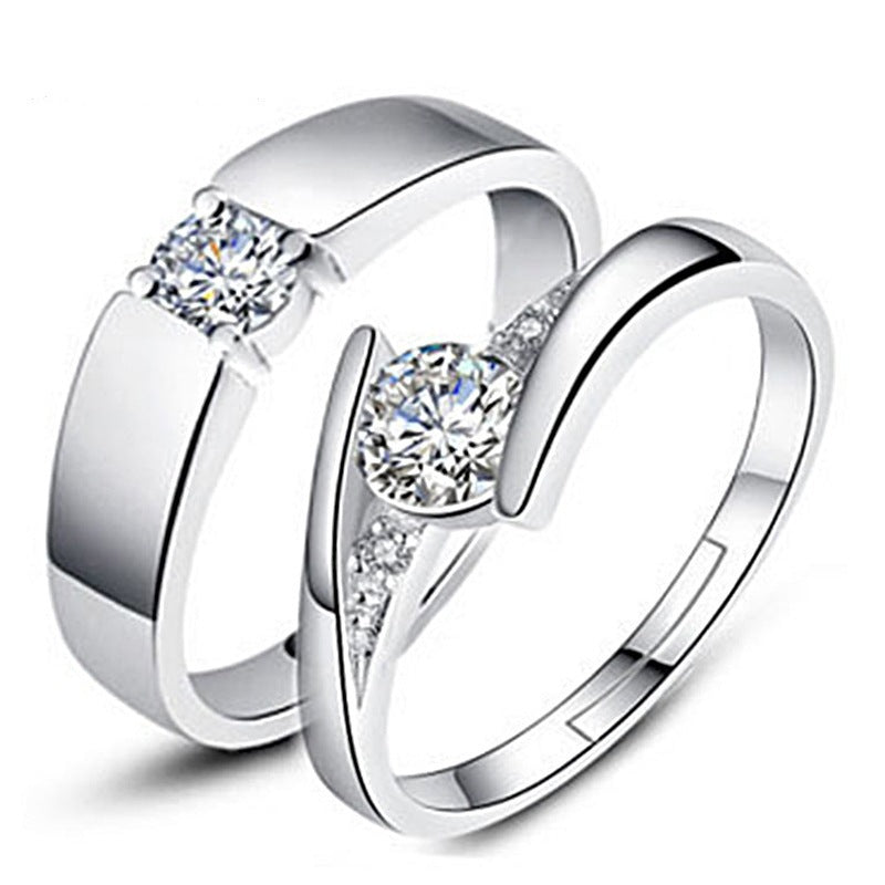 Ornament Open Couple Female Korean Style Zircon Wedding Rings