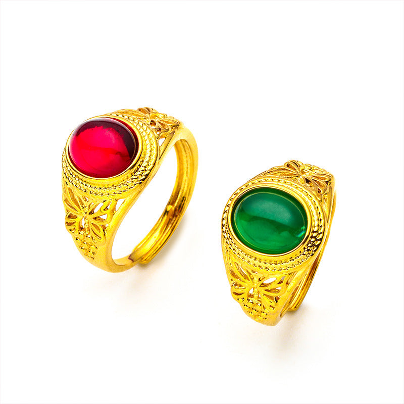 Women's Placer Gold Fashion Green Red Open Rings