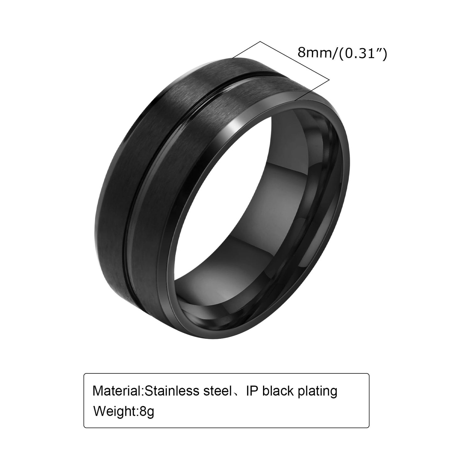 Men's Trendy Jewelry Titanium Steel Groove Blue Rings