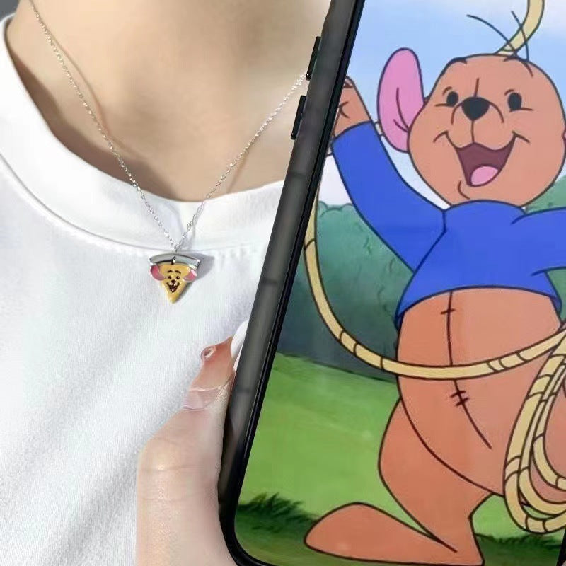 Cartoon Bear Girlfriends Pizza Magnetic Set Necklaces