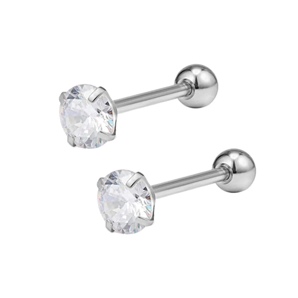 Stainless Steel Classic Zircon Tongue Pin Straight Stud Earrings