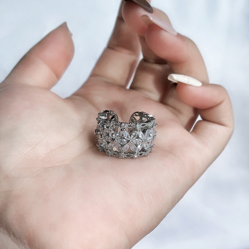 Full Diamond Open-end Zircon Female High Sense Niche Personality Rings