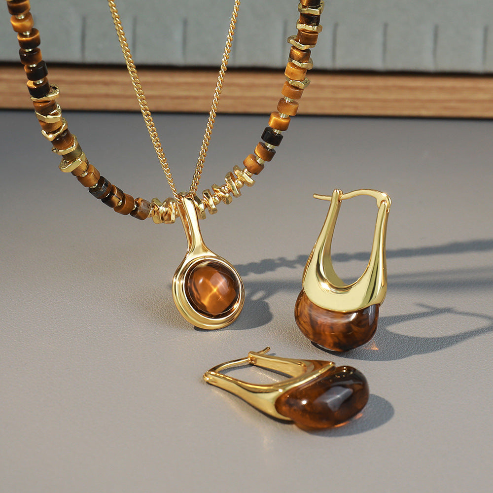 Retro Tigereye Handmade Beaded Accessories Round Necklaces