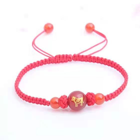 Women's & Men's Red Agate Zodiac Hand-woven Rope Safe Simple Bracelets