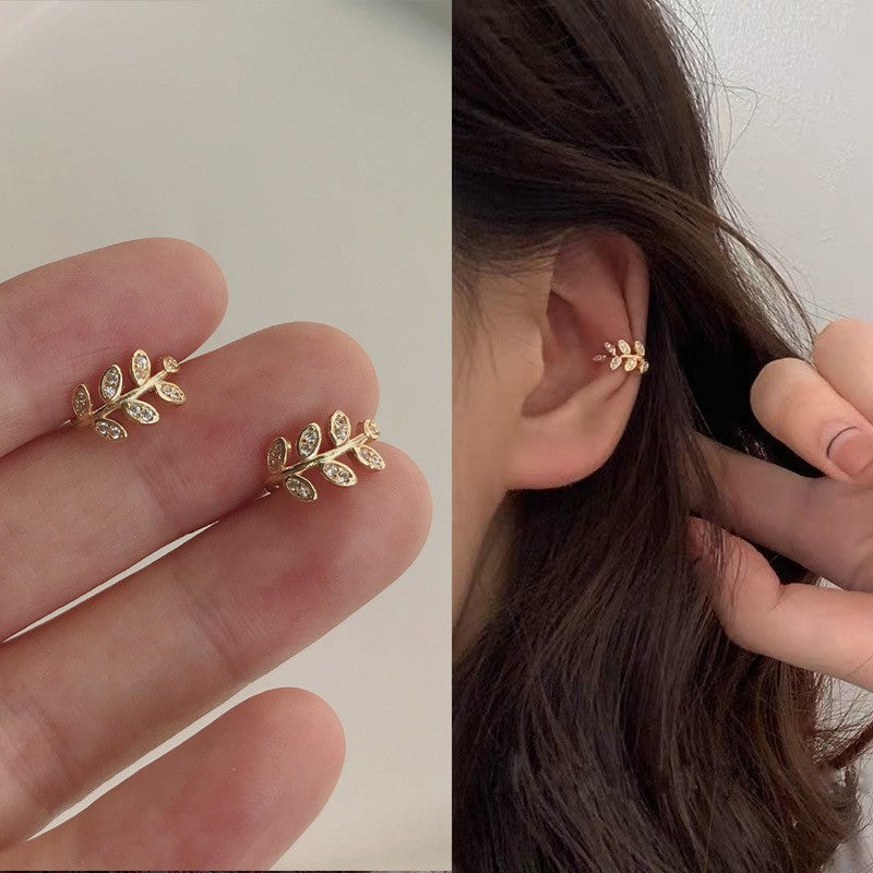 Ga Jing Diamond Leaf Ear Clip Creative Earrings