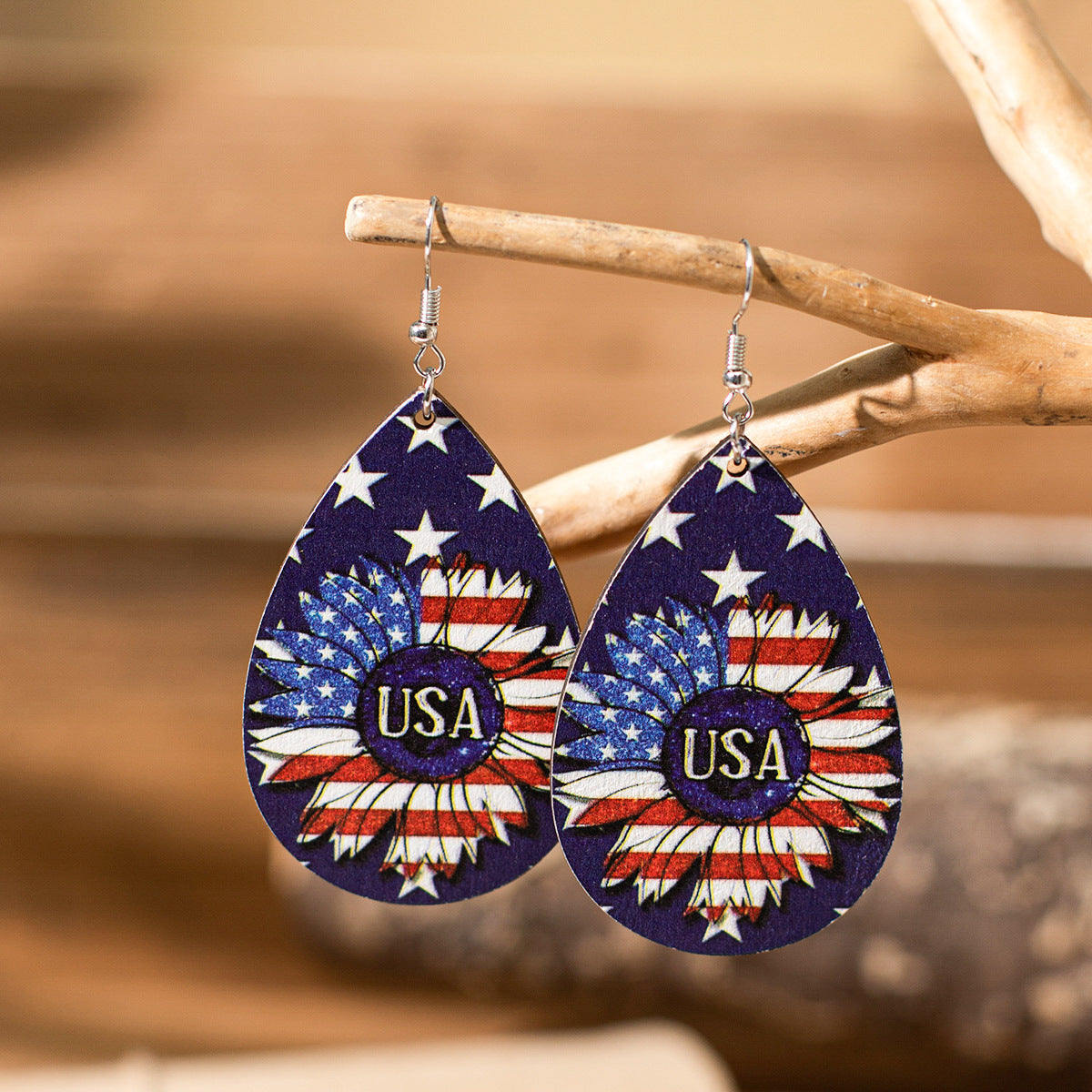 Sense Niche Sunflower Water Drops Wooden Earrings
