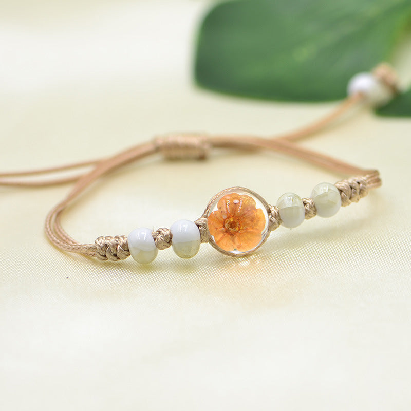 Dried Flower Plant Real Woven Snow Beads Bracelets