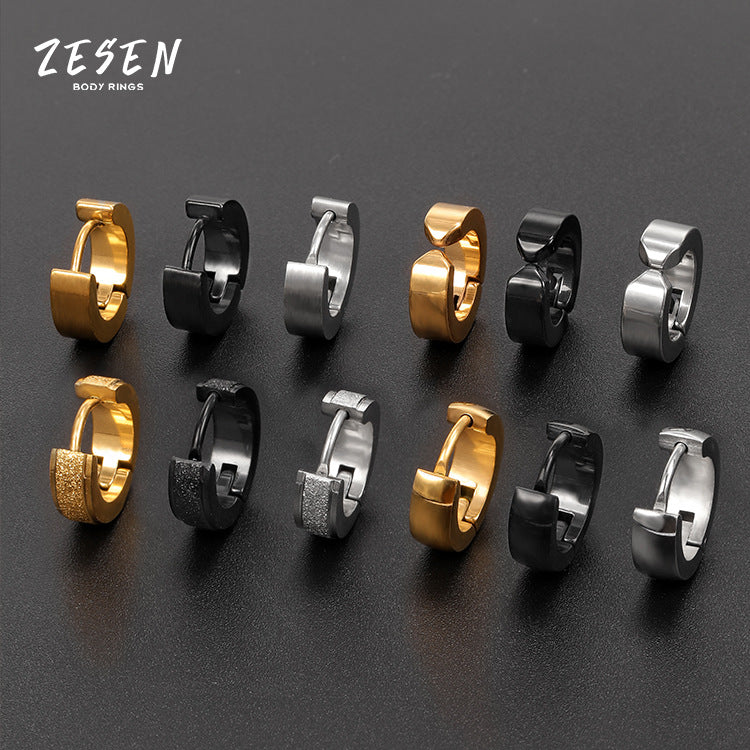 Men's Steel Circle Personalized Ear Clips Trendy Earrings